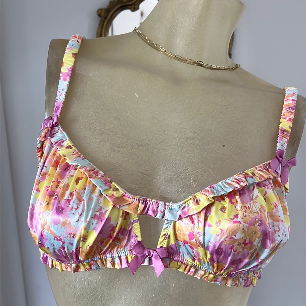 Floral Ruffle Bralette - Pink & Yellow